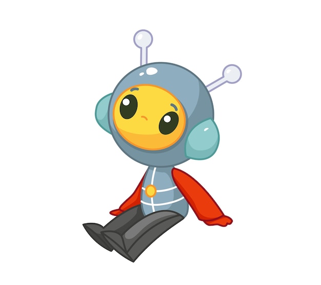 Happy cute alien in a space suit sits and smiles Vector illustration in cartoon childish style