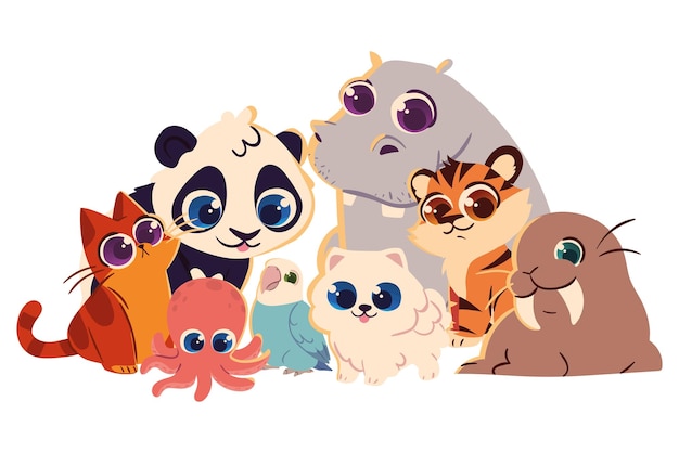 Vector happy cute animals