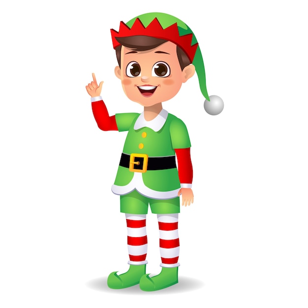 happy cute boy kid wearing elf dress