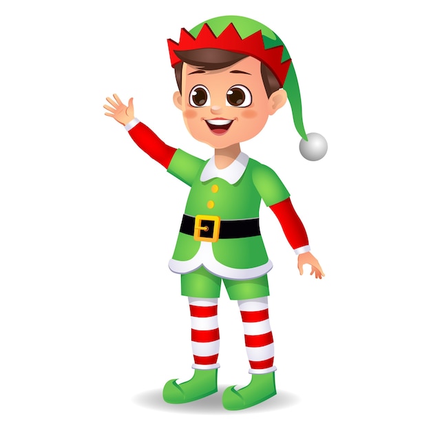 happy cute boy kid wearing elf dress