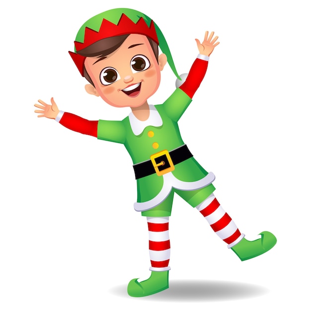 Happy cute boy kid wearing elf dress