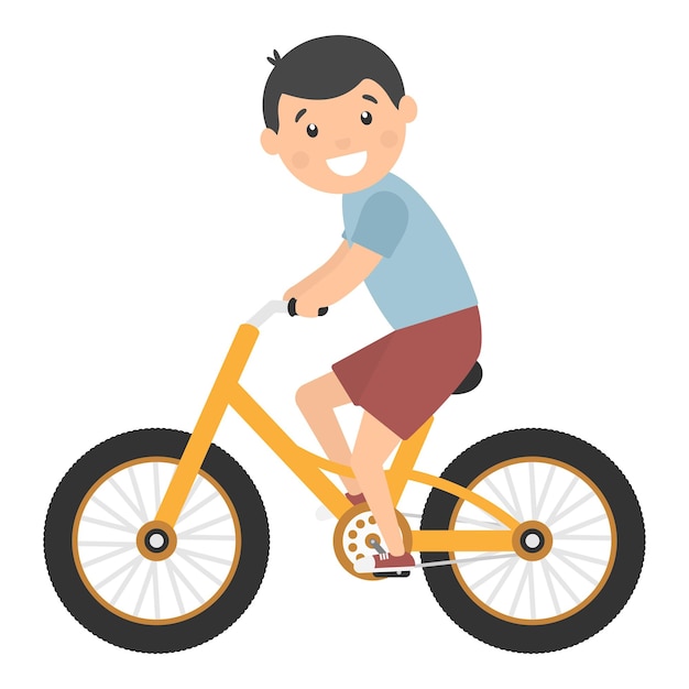 Happy cute boy riding bike.