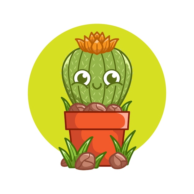 Vector happy cute cactus on pot