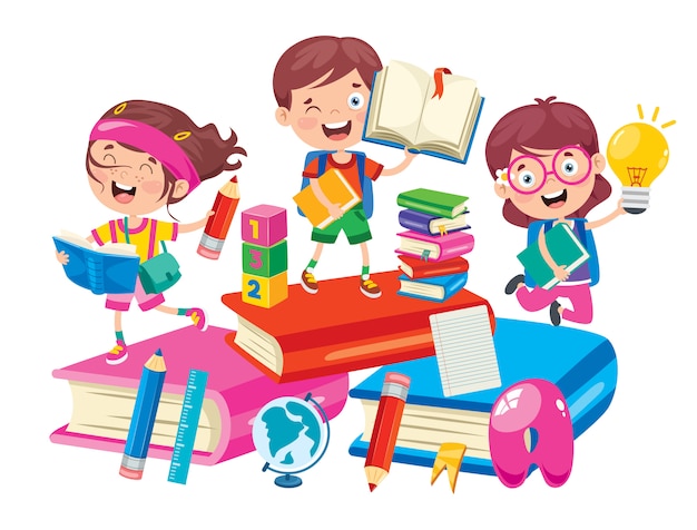 happy cute cartoon school children