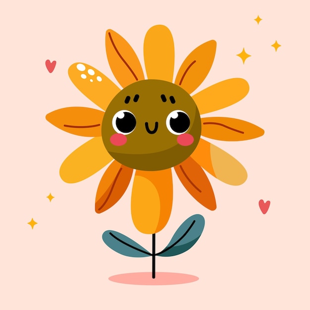 Vector happy cute cartoon sunflower