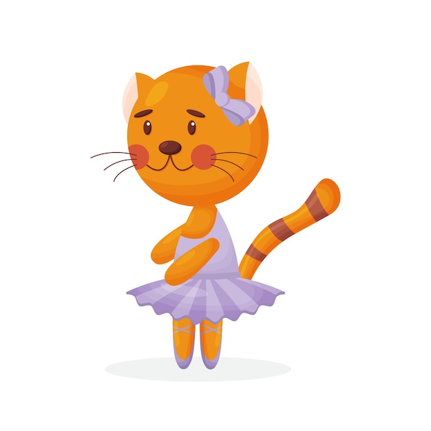 Happy cute cat kitten character ballet dancer in pointed shoes and tutu skirt cartoon vector