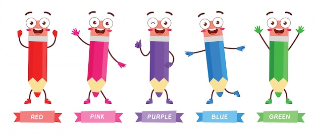 多くの色の幸せなかわいいキャラクターマスコット鉛筆