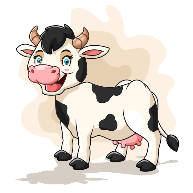 Happy cute cow cartoon is standing