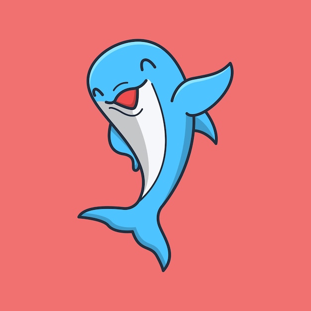 happy cute dolphin is waving its hand. flat cartoon style  