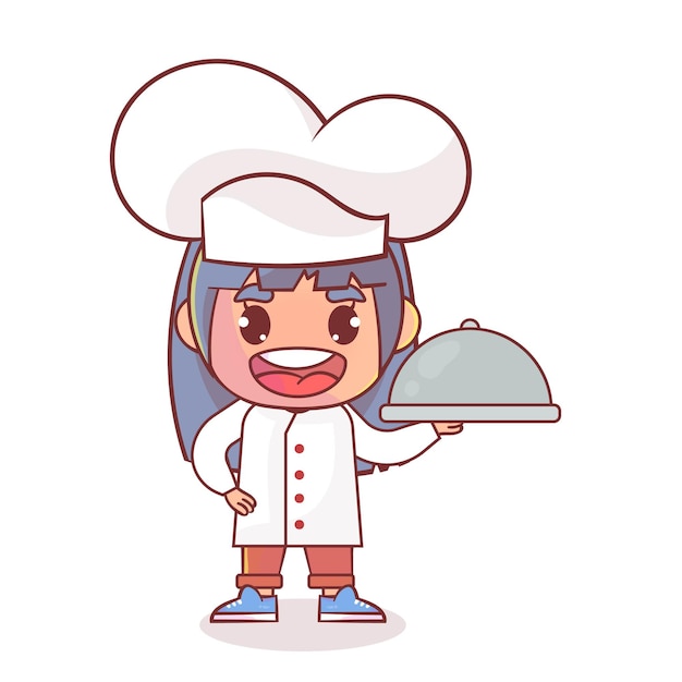 Vector happy cute girl chef isolated on white