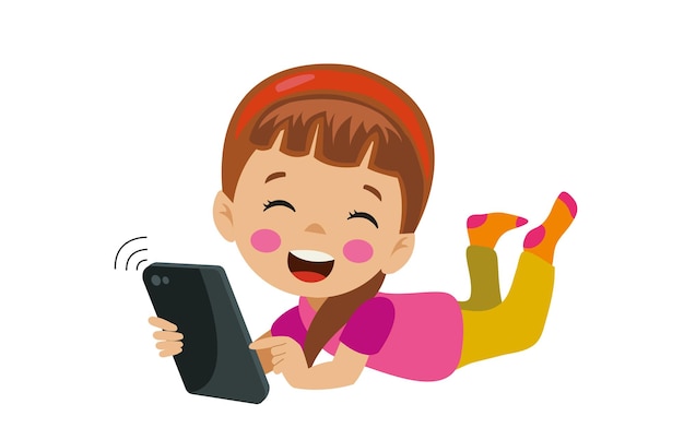 Cute little kids with mobile gadgets playing Vector Image