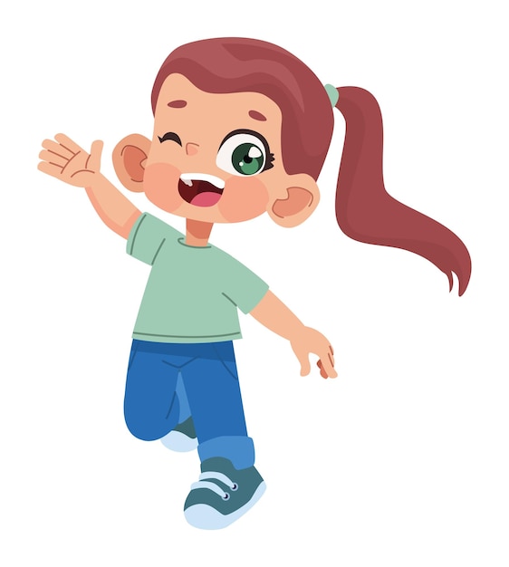 Vector happy cute girl with long hair icon isolated