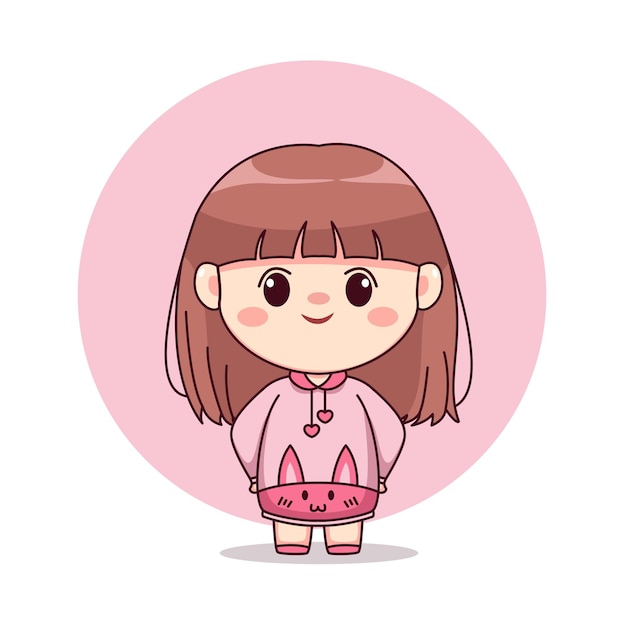 핑크 까마귀 토끼 만화 만화 꼬마 캐릭터 디자인으로 행복 한 귀여운 귀여운 소녀