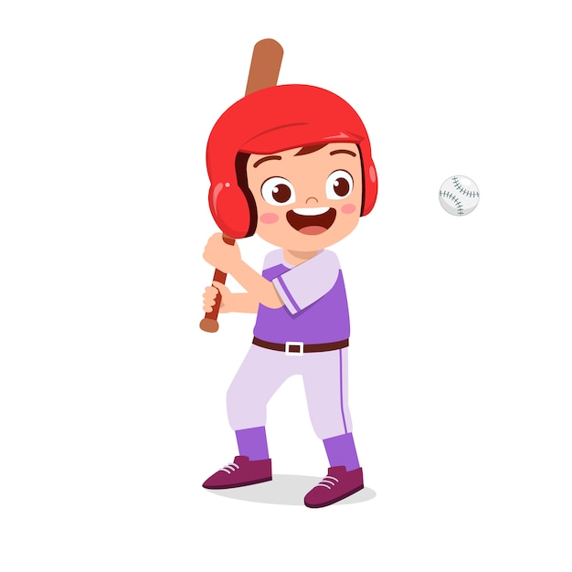 ベクトル 幸せなかわいい子供男の子プレイ鉄道野球イラスト