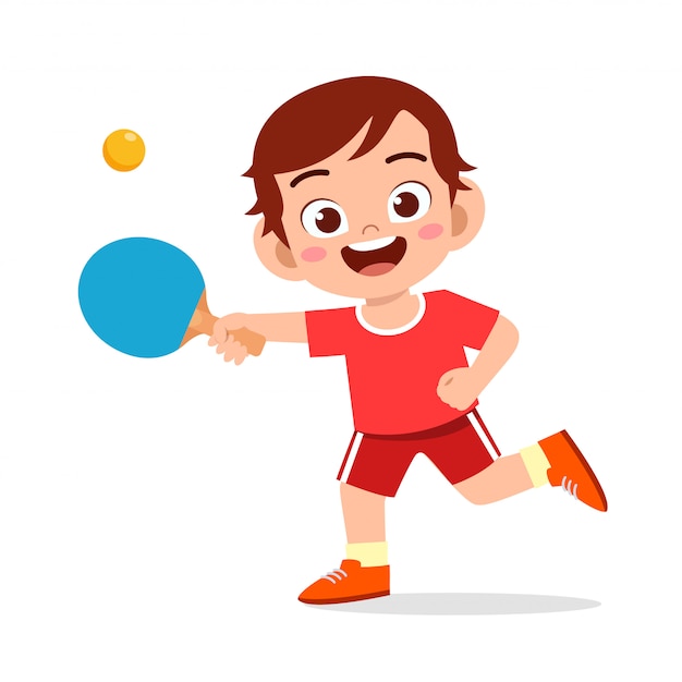 Vector happy cute kid boy play train pingpong