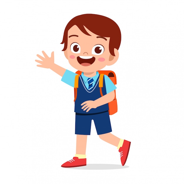 Happy cute kid boy ready to go to school