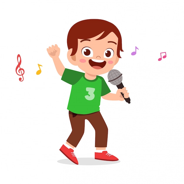 Vector happy cute kid boy sing a song