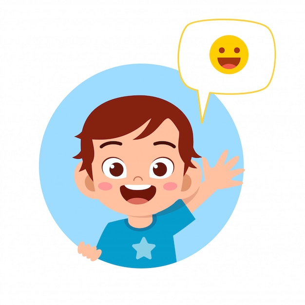 Happy cute kid boy with emoji expression