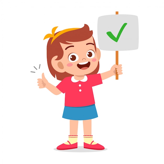 Vector happy cute kid girl carry correct sign