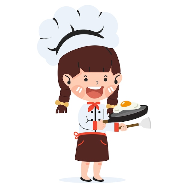 Happy Cute Kid girl In Chef cook