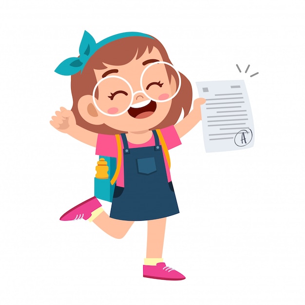 Vector happy cute kid girl have good exam mark