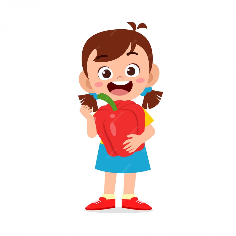 Premium Vector | Happy cute kid girl holding fresh vegetable