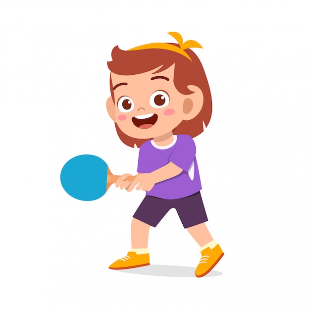 Vector happy cute kid girl play train pingpong