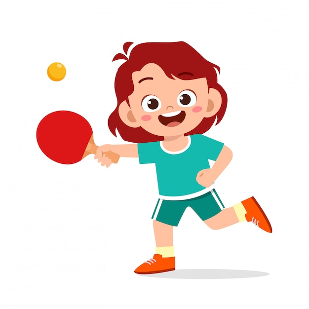 Happy cute kid girl play train pingpong