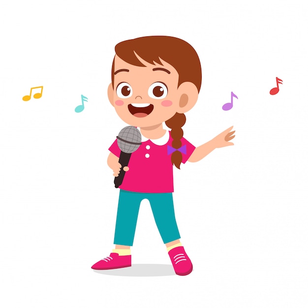 Happy cute kid girl sing a song