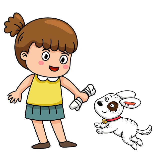 ハッピー・キッド・プレイ・ウィズ・ドッグ ベクトル・イラスト