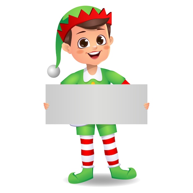 Vector happy cute kid wearing elf dress