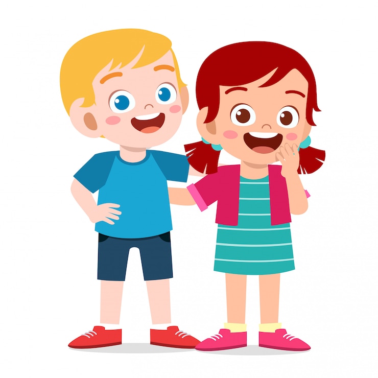 Vector happy cute kids boy and girl hug together