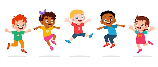 Vector happy cute kids boy and girl jump