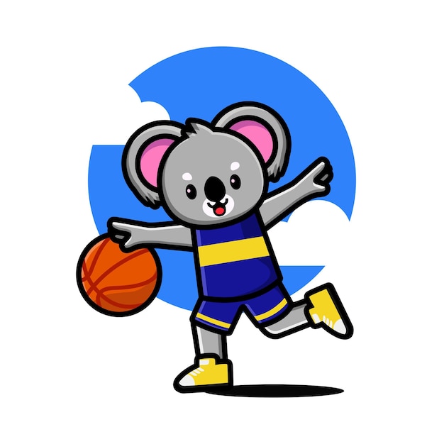 Happy cute koala playing basketball