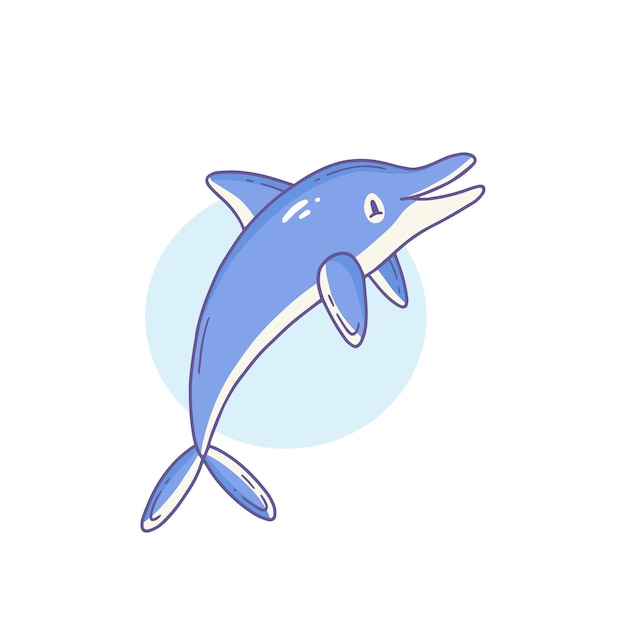 Happy cute laughing dolphin character in doodle style vector isolated animal illustration