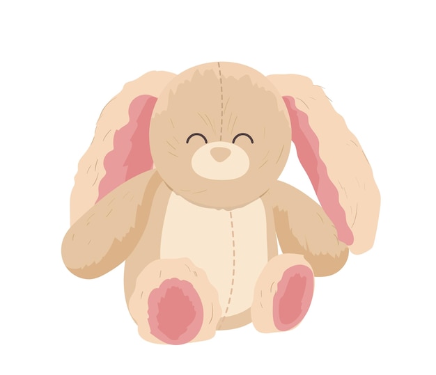 happy cute little bunny plush baby toy cartoon vector illustration isolated on white background