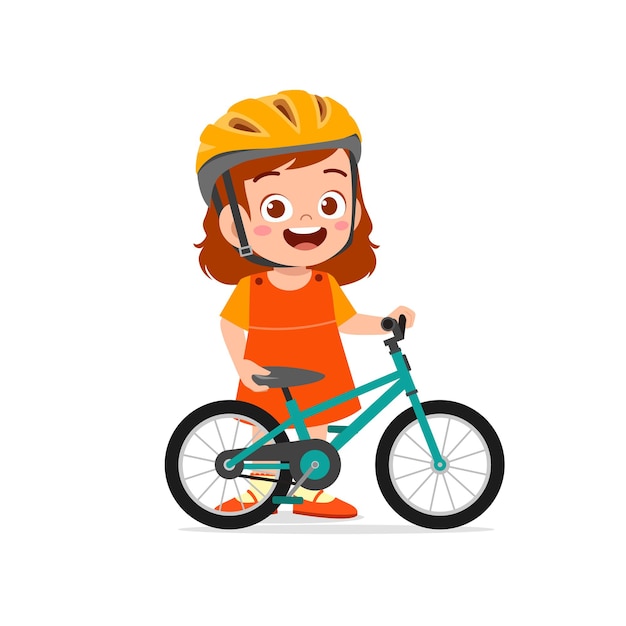 Happy cute little girl boy riding bicycle