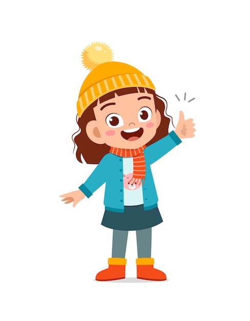 Happy cute little have idea and wear jacket in winter season