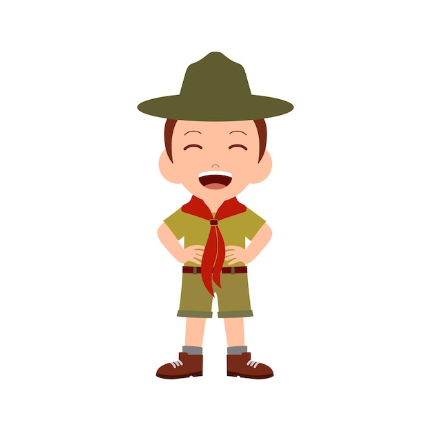 happy cute little kid boy and girl wear scout uniform