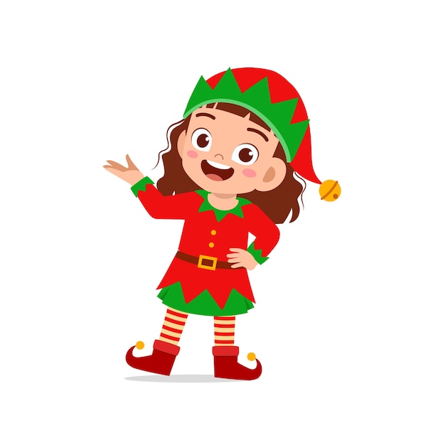 Счастливый милый маленький ребенок мальчик и девочка в рождественском костюме зеленого эльфа