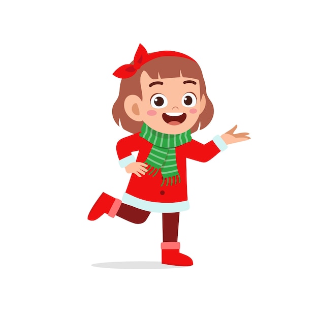 Happy cute little kid boy and girl wearing red christmas costume