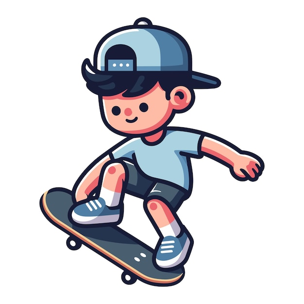 Vector happy cute little kid boy playing skateboard vector illustration boy skater design template