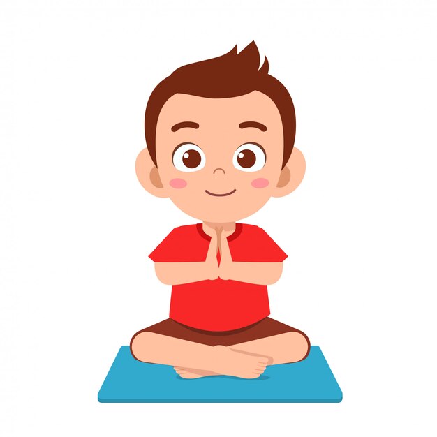 Happy cute little kid boy practice yoga