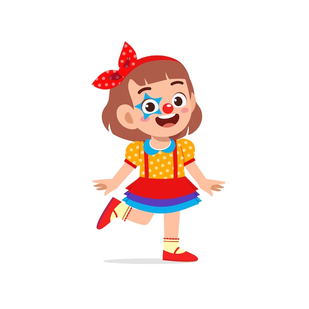 Happy cute little kid celebrate halloween wears clown costume