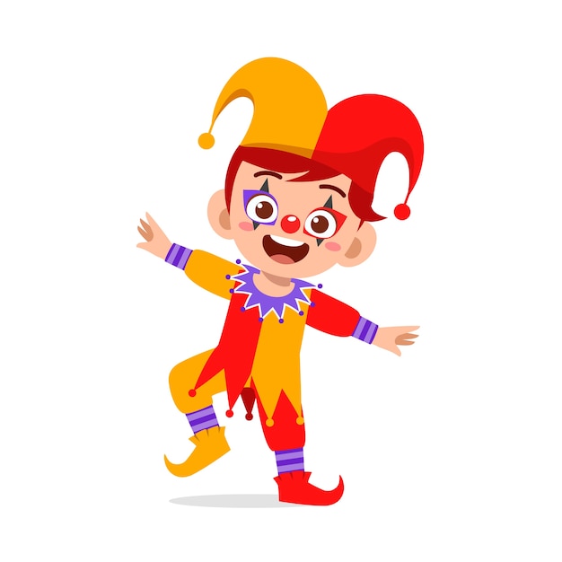 Happy cute little kid celebrate halloween wears clown costume