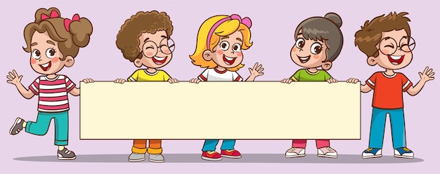 Vector happy cute little kid education with blank banner vector illustration