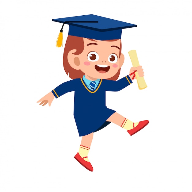 Happy cute little kid girl graduate from school