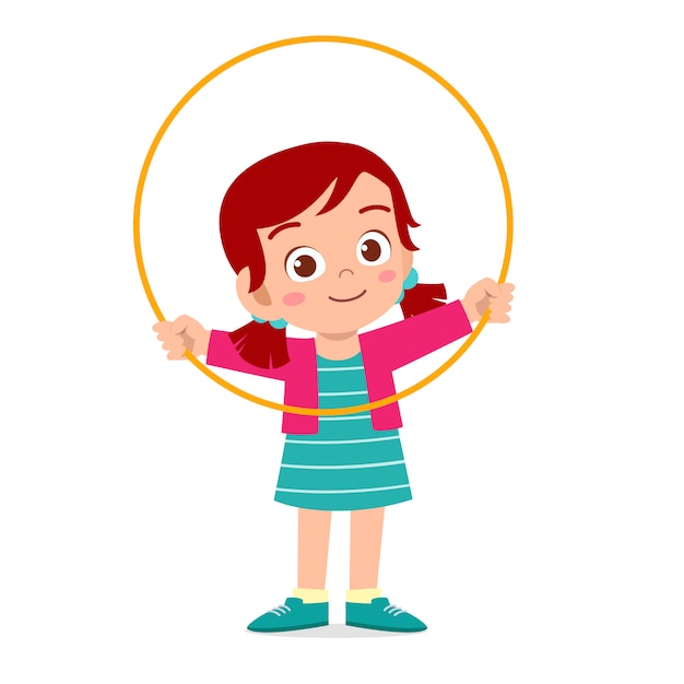 Premium Vector, Happy cute little kid girl play hula hoop