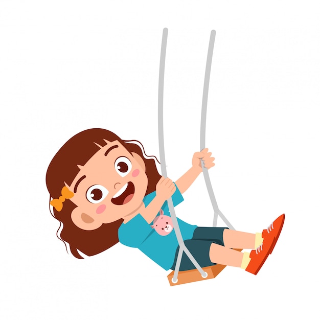 Happy cute little kid girl play swing