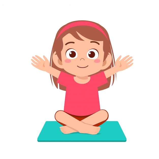 Happy cute little kid girl practice yoga